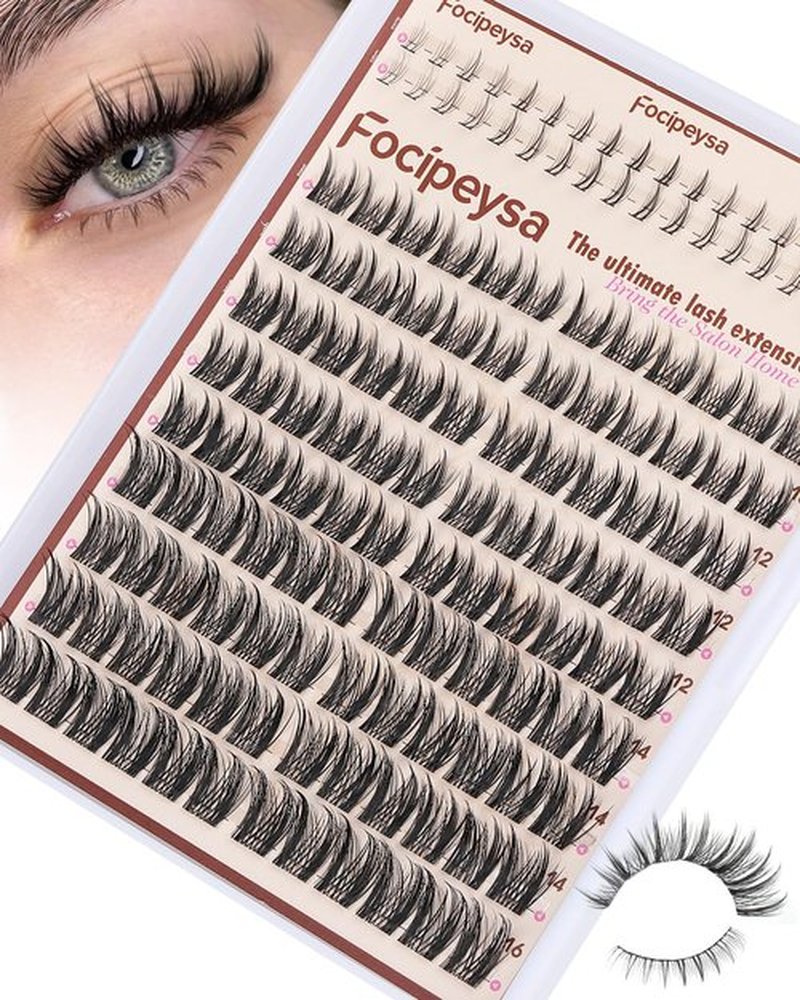 Focipeysa Wispy Lash Clusters Natural Eyelash Clusters Pestañas Postizas Naturales Spiky Manga Lash Extensions C Curly Individual Lashes 10-16mm with Bottom Lashes Clusters DIY Lash at Home