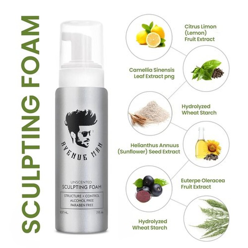 Avenue Man Sculpting Foam - Unscented Hair Mousse for Men | Frizz Control & Firm Hold - 7 oz