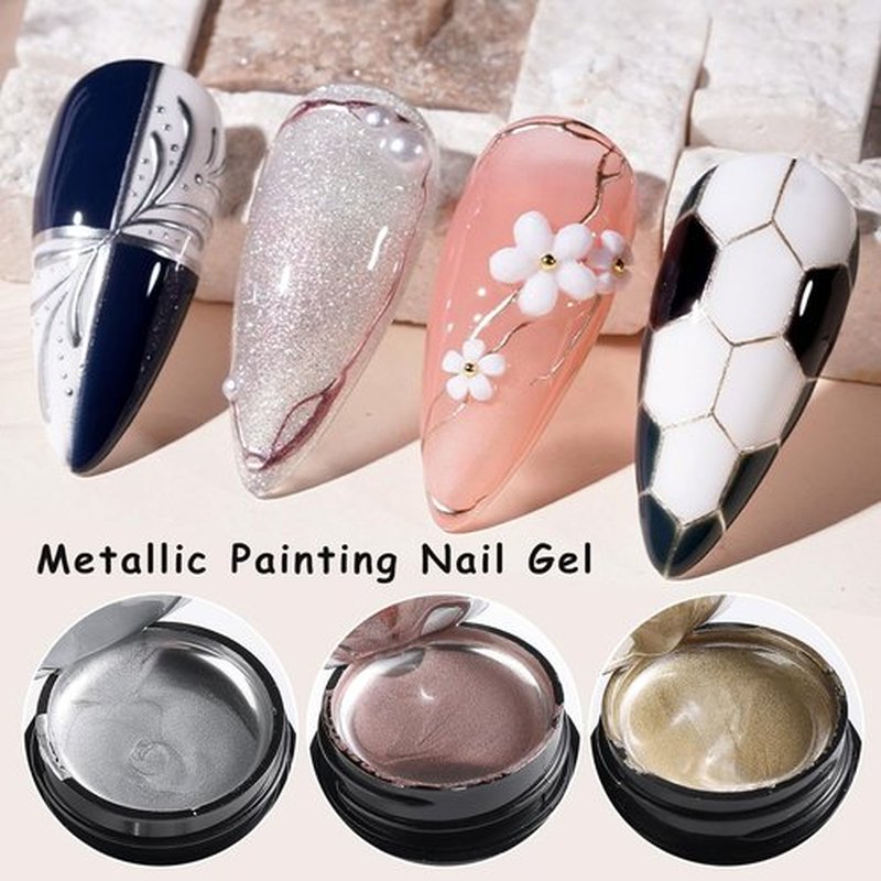 SUTOKAKA 3pcs Metallic Gel Nail Polish Set, Silver Gold Champagne Metal Painting Gel Mirror Chrome 3D Effect Glossy Soak off UV/LED Nail Glue for Home Salon DIY