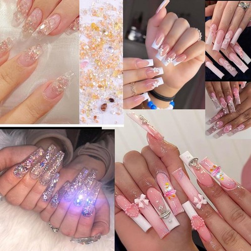 3D Nail Charms and Gems Kit, Color Candy Bow Bees Bear Animals Cartoon Nail Art Charms,Flatback Gems+Gold Bow Nail Studs+Gravel Diamond,Mixed Nail Rhinestones Manicure Kit Nail Art DIY Decoration