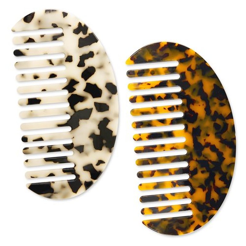 Hair Detangling Comb, 2 Pack Large Cellulose Acetate Wide Tooth Comb for Wet and Dry, Women's Thick Curly Wavy Hair (Beige, Tortoise Shell)