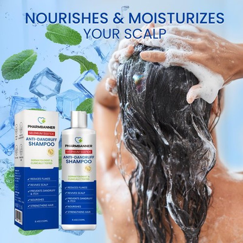 PHARMBANNER Anti-Dandruff Shampoo with Selenium Sulfide – Medicated Anti-Fungal Formula for Seborrheic Dermatitis & Folliculitis – Itchy, Flaky & Oily Scalp Relief – Menthol & Lavender Oil