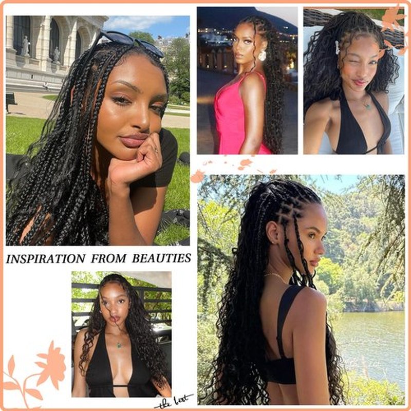Brinbea Knotless Boho Braided Wigs 13x8'' HD Lace Front Braided Wigs for Women Box Braid Wig with Baby Hair Black Long Premium Synthetic Braided Lace Front Wigs 36 Inch