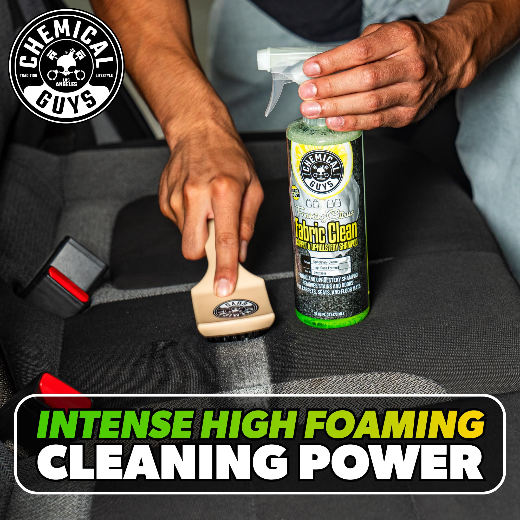 Chemical Guys Foaming Citrus Fabric Clean Carpet & Upholstery Cleaner - Car Carpet Cleaner Spray for Seats and Floor Mats, Removes Stains &Odors, Safe for Cars, Home and Office, 16 oz Citrus Scent