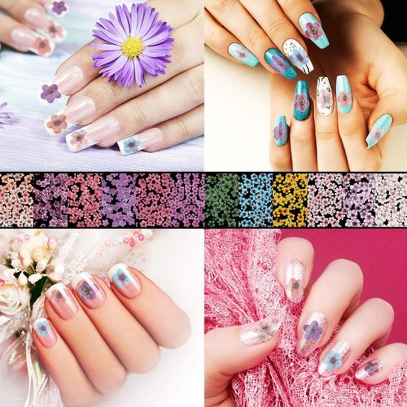 Maitys 3 Boxes 1080 Pcs 3D Flowers for Nails Decals (Not Self Adhesive or Stickers) Colorful Mixed 3D Flower Leaves Wood Pulp Nail Sequins for DIY Manicures