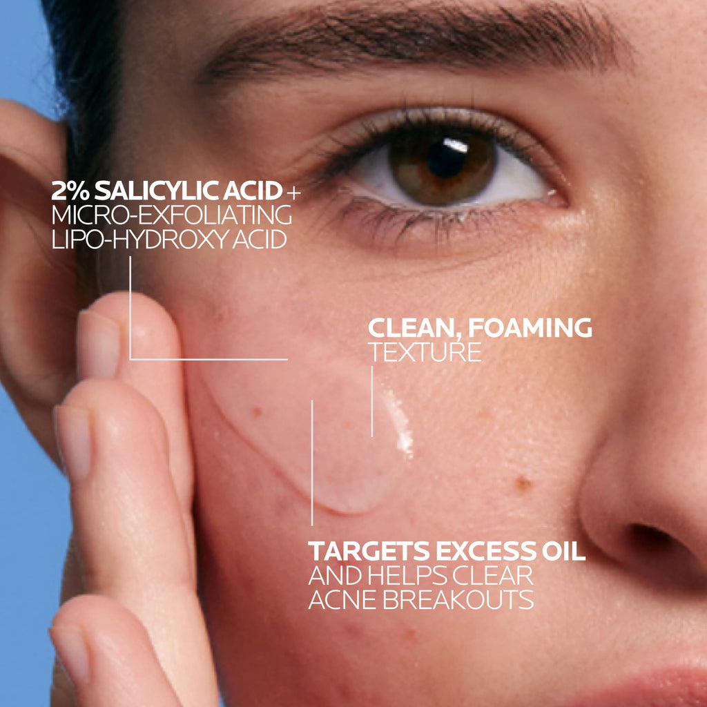 La Roche-Posay Effaclar Medicated Gel Cleanser, 2% Salicylic Acid Cleanser + LHA + Glycerin, Foaming Acne Face Wash, Helps Clear & Prevent Acne Breakouts, Oil Free, Targets Excess Oil