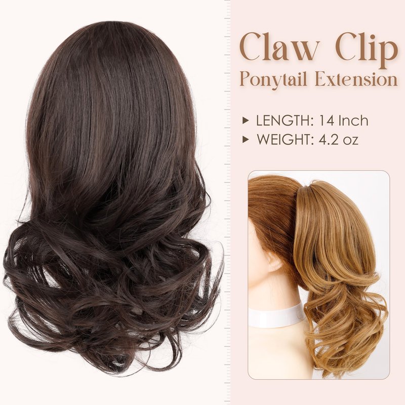 Wavy Claw Clip Ponytail Extension Clip in Ponytail Clip on Hair Extensions For Women 14 Inch Pony Tails Hair Extensions Fake Ponytail（#4 Dark Brown）