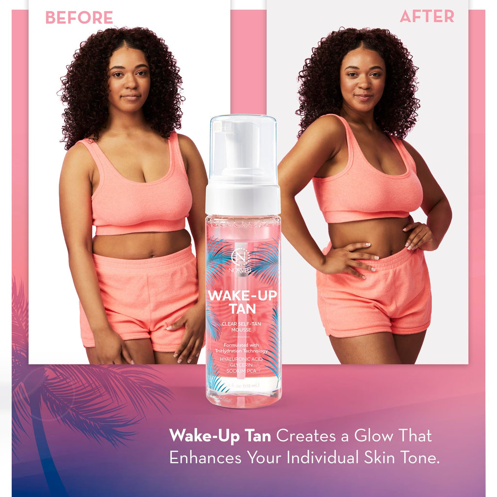 Norvell Wake-Up Tan Clear Water Mousse, 5.5 oz Overnight Self Tanner, Bronzer-Free Gradual Sunless Tanning Foam for Face & Body, No Transfer