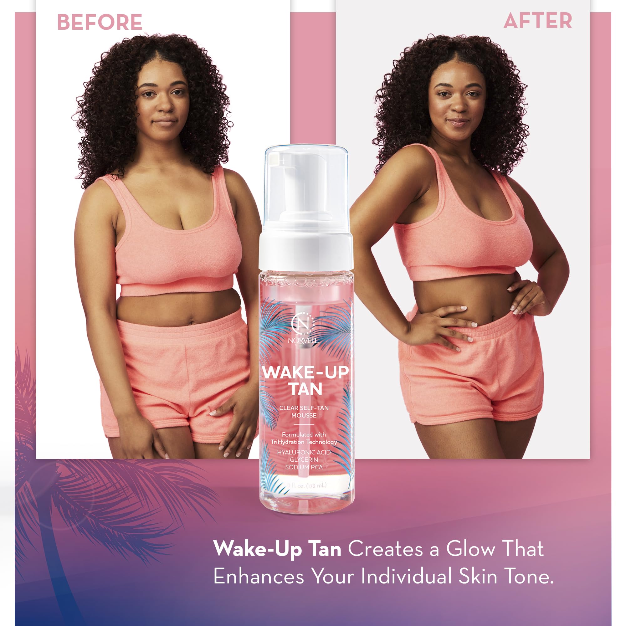 Norvell Wake-Up Tan Clear Water Mousse, 5.5 oz Overnight Self Tanner, Bronzer-Free Gradual Sunless Tanning Foam for Face & Body, No Transfer