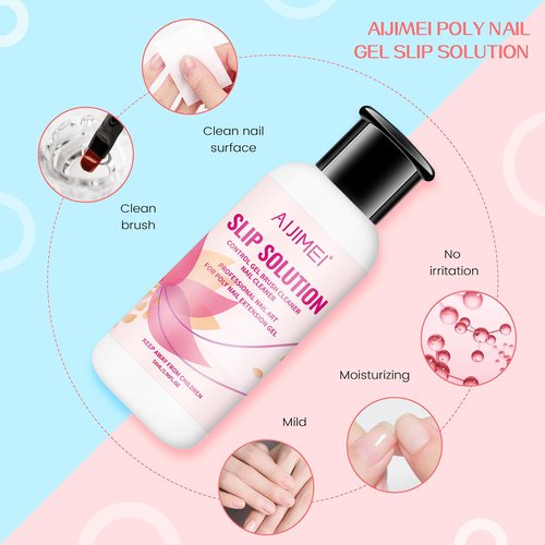 AIJIMEI 58ml/2fl.oz Nail Slip Solution Set Slip Solution for Poly Nail Gel Nails Nail Extension Professional Poly Nail Gel Slip Solution with Nail Brush Glass Crystal Cup for Home and Salon