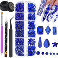 Nail Rhinestones Kit Round Flat Back Rhinestones 1500Pieces Multi Shape Blue Nail Gems 10ml Gel Nail Glue with Nail Crystals Diamonds Jewelry Rhinestones for Nail Design DIY Crafts Decoration
