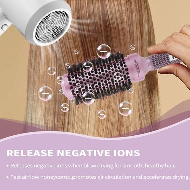 FIXBODY Round Barrel Anti-Static Hair Brush with Boar Bristles, Nano Thermal Ceramic Coating & Ionic Tech for Hair Blow Drying, Styling, Curling, Straightening (3.0 inch)