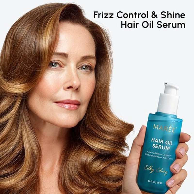 Maree Hair Oil - Frizz Control Serum with Argan Oil, Keratin & Biotin for Dry, Curly Hair