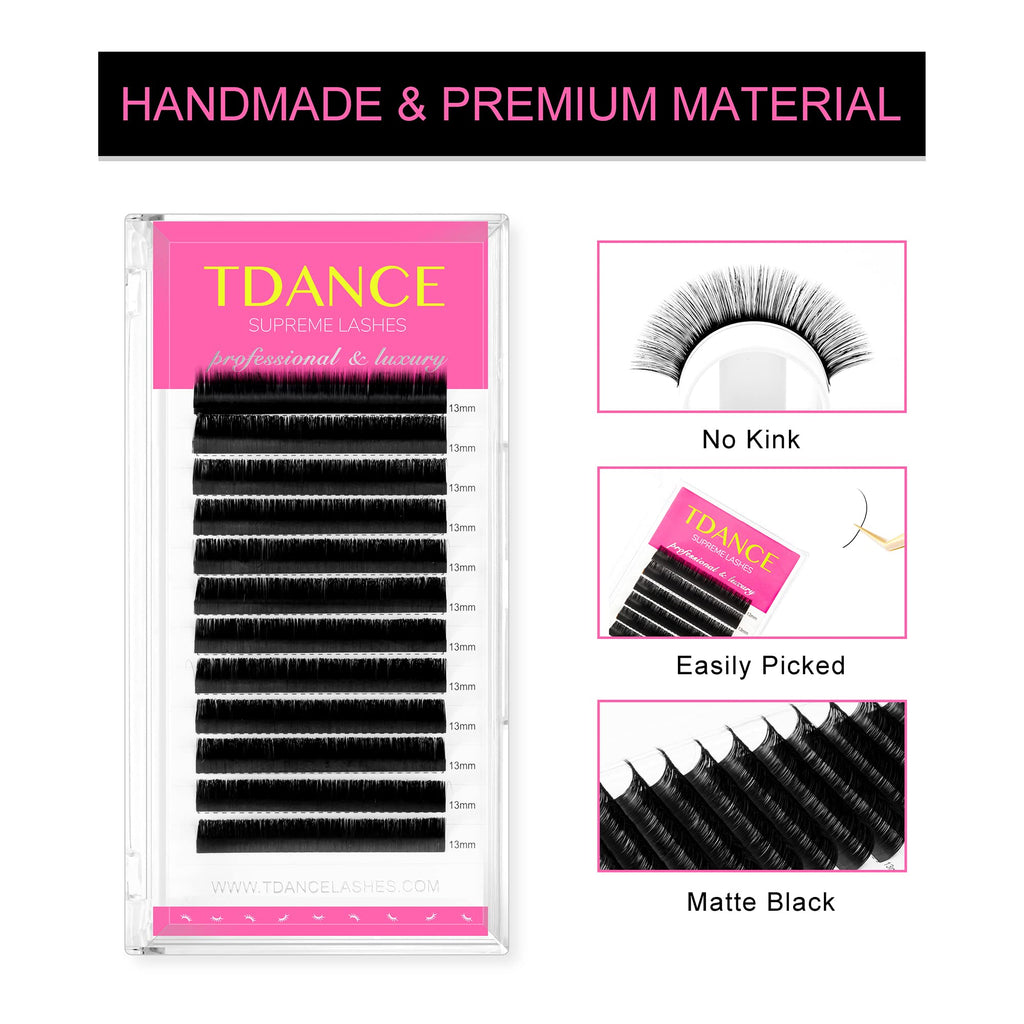 TDANCE Lash Extension Matte Black Eyelash Extension C CC D DD J B L Curl Volume & Classic Lash Extensions 0.03-0.18mm Thickness Professional Salon Use(0.03-C,8-15 mm)