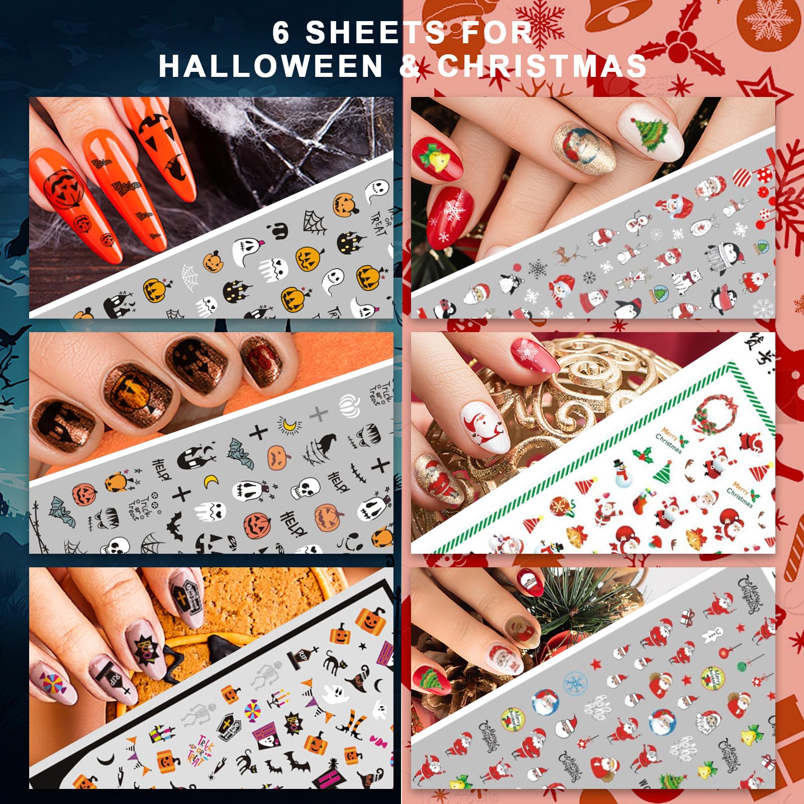 Whaline 18 Sheets Valentine Nail Art Stickers All Holiday Nail Decals St Patricks Day All Season Fall Halloween Winter Christmas 4th of July Self-Adhesive Nail Decals for DIY Manicure Party Decor