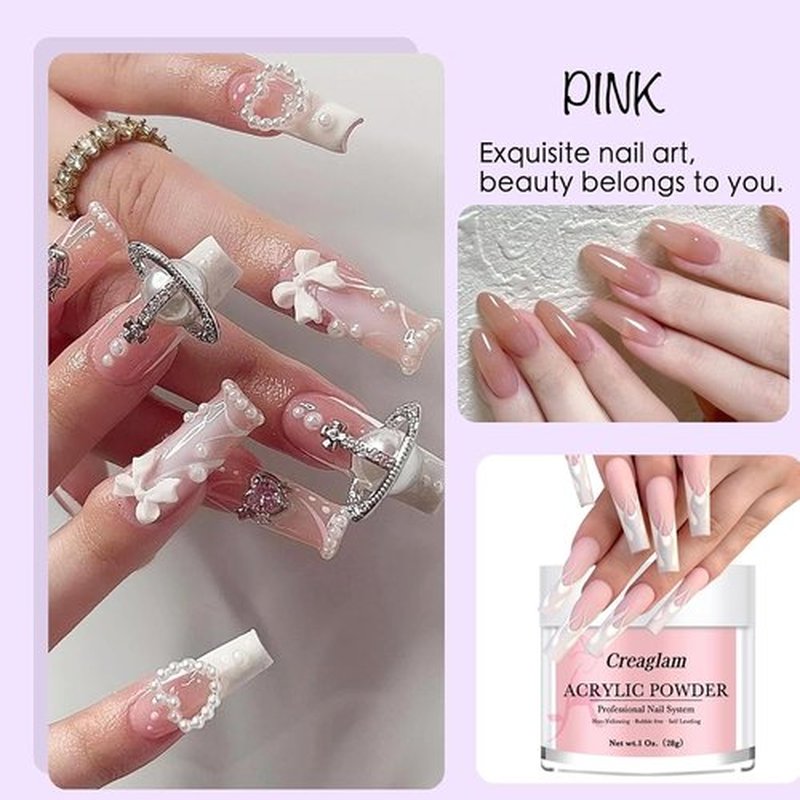 Creaglam Super Nail Acrylic Powder - 3 Pcs 28g Cover Pink Polymer for 3D Art & French Extensions - No Lamp Needed
