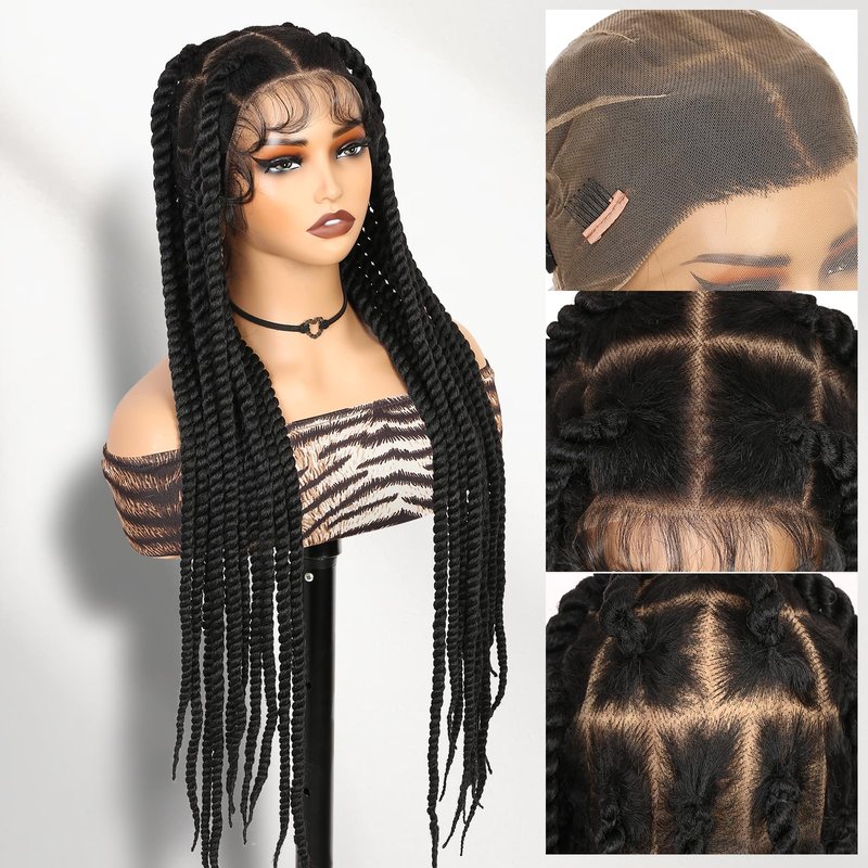 WIGER Real 360 Full Lace Twisted Wigs Single-layer HD Lace Braided Wigs for Black Women Knotless Senegal Twist Wigs Long Full Lace Wigs with 22 Handmade Twists Synthetic Lace Front Hair Wig