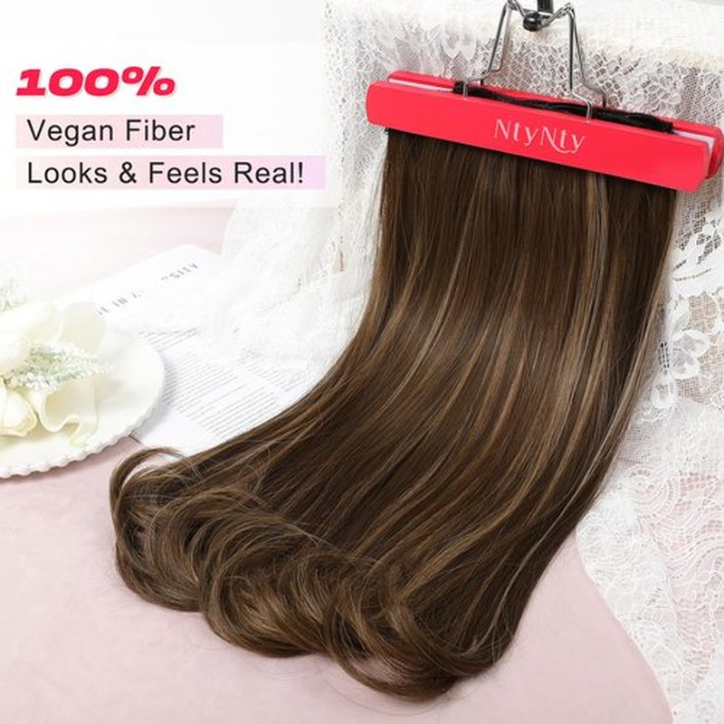 NTYNTY Clip in Hair Extensions, 4PCS 16 Inch Clip in Extensions for Women Layered Cut Natural Lightweight Hairpieces with Thinner Softer Invisible Weft - Dark Brown with Highlights
