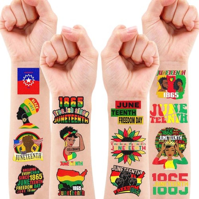 96 PCS Juneteenth Temporary Tattoos – African American Party Decorations, Black History Month Supplies, Afro American Stickers for Kids Adults Party Favors Gifts Decor