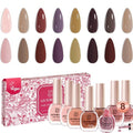 AZUREBEAUTY Brown Nude Nail Polish Set, Fall Winter Quick Dry Natural Nail Lacquer Strengthening Treatment Kit with Top Coat DIY Salon at Home