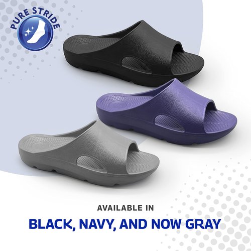 Pure Stride Therapeutic Slides, Orthotic Sandals for Plantar Fasciitis, Metatarsal and Heel Spurs, for Pain Relief and Arch Support of Feet - Black, Men’s Size 7/Women’s Size 8