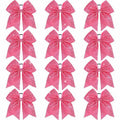 Oaoleer 12pcs Glitter Cheer Bows for Cheerleading, 7” Large Shiny Cheer Hair Bows Ponytail Holder for Cheerleader Girls Softball Sports (Pink)