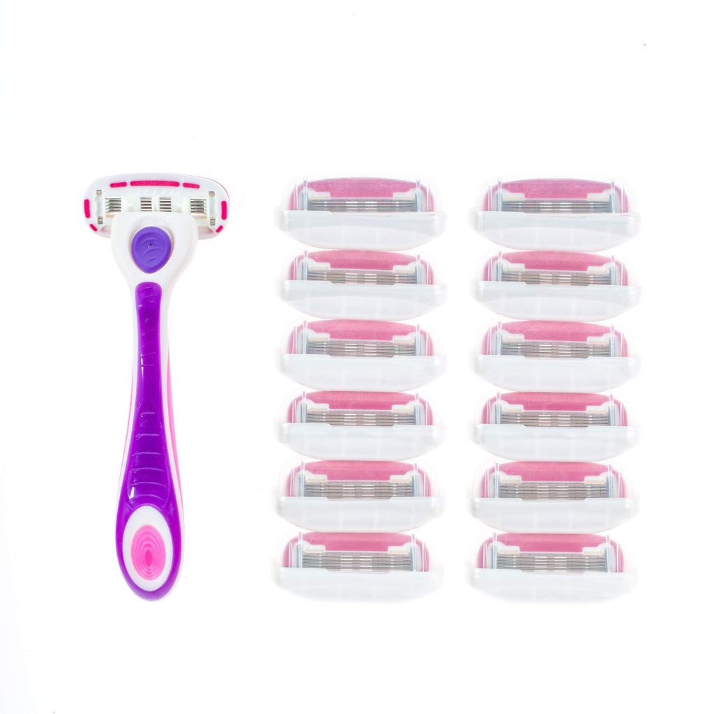 Personna Women's 5 Blade Razor System - Women's Shaving Razors - Razor Handle with 12 Replacement Cartridges Pink