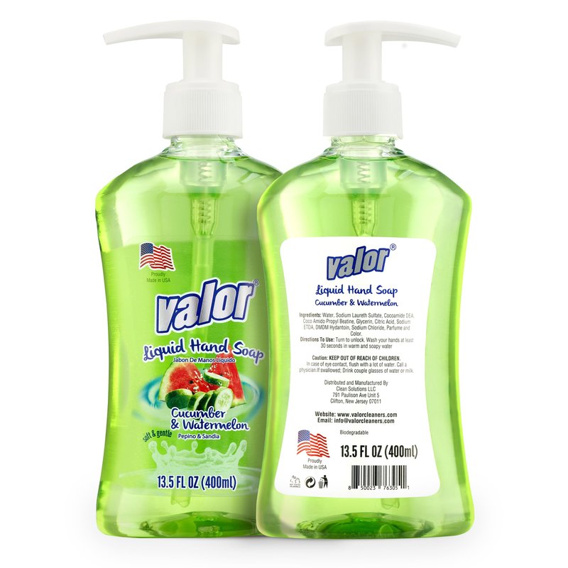 Valor Moisturizing Liquid Hand Soap, |Hand soap| Suitable for All Skin Types, Delightful Cucumber & Watermelon Scent, 13.5 Fluid Ounces (Pack of 6)