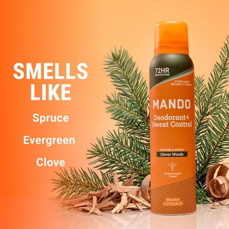 Mando 72 Hour Sweat & Odor Control Spray for Men - Invisible Antiperspirant Deodorant - 2-Pack Clover Woods