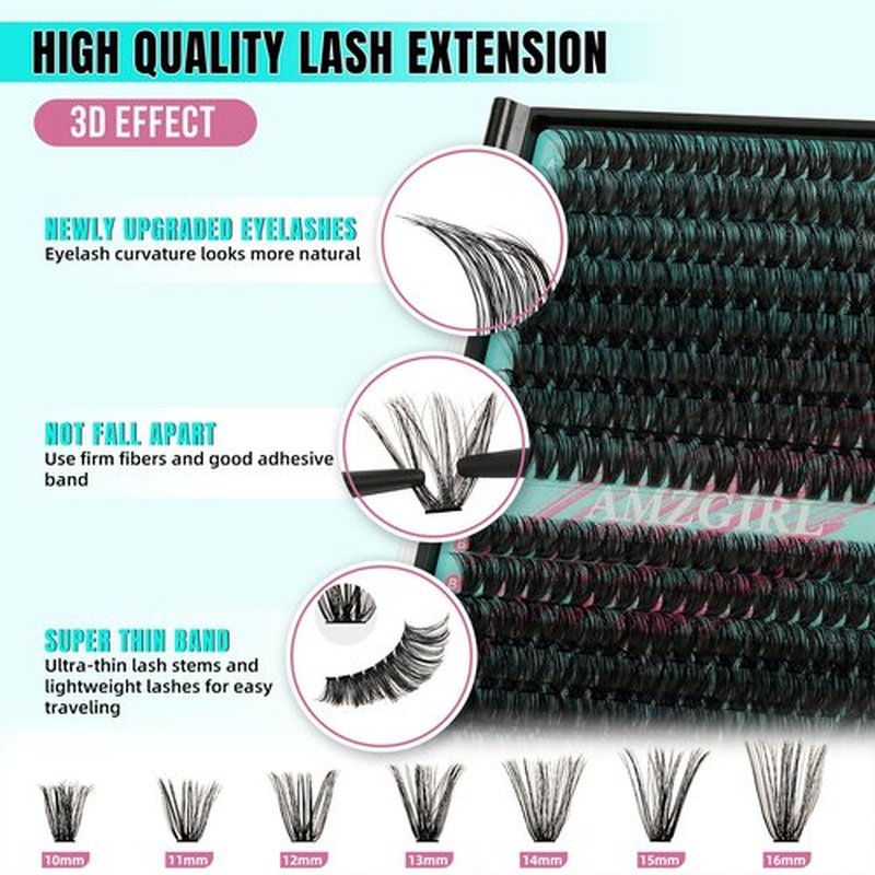 Lash Clusters Kit 320Pcs 60D 80D DIY Individual Lashes Extension Kit Lash Bond And Seal Lash Remover For Eyelashes Extensions Lash Applicator Tool For False Eyelash Cluster Kit(60D80D,D-Mix10-16mm)