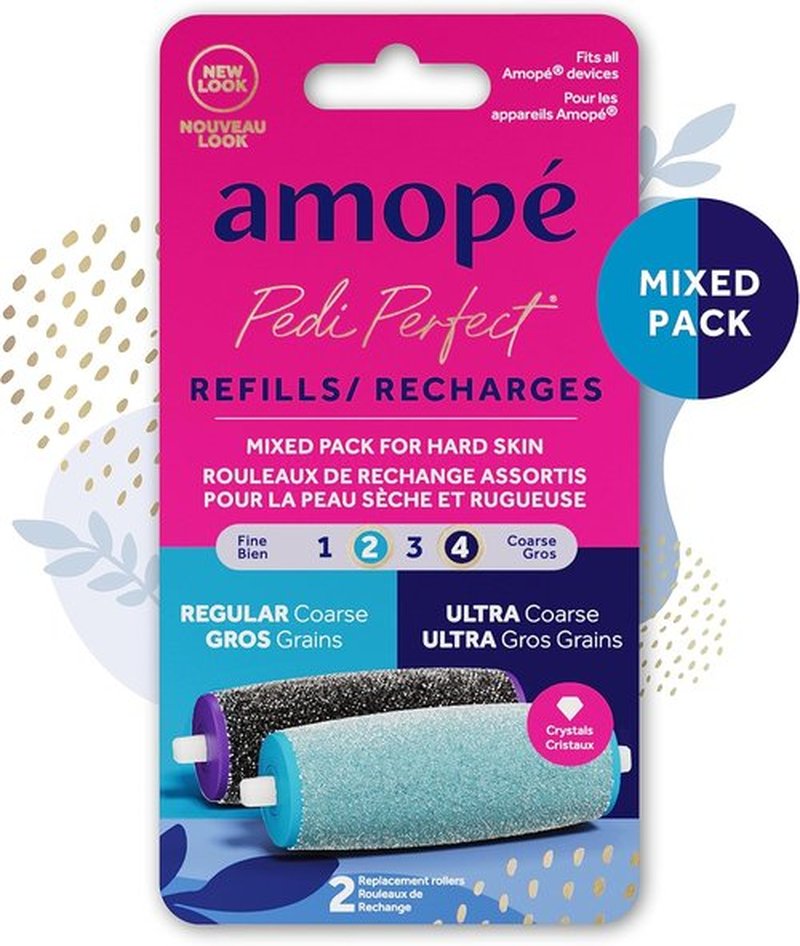 Amope Pedi Perfect Electric Callus Remover Refills - Diamond Crystal Roller Heads, 2 Count | Coarse & Ultra Coarse