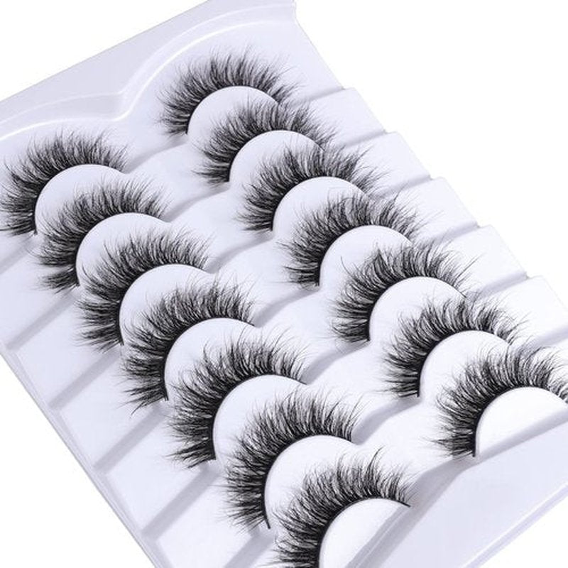 Mebver False Eyelashes Cat Eye Lashes Faux Mink Lashes Natural Look Fluffy Wispy Lashes That Look Like Extensions Pestañas Postizas D Curl Lash Strips Short Fox Eye Lashes 7 Pairs Pack