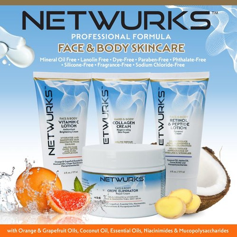 NetWurks Vitamin C Lotion, Antioxident Cream for Face & Body, Smoothes & Hydrates Skin, Helps Reduce Blemishes, Fine Lines, & Wrinkles, 6 Fl Oz