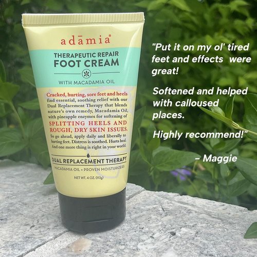 Adamia Therapeutic Foot Cream - Repairing Formula with Pure Macadamia Oil, 4 Oz | Fragrance-Free & Paraben-Free