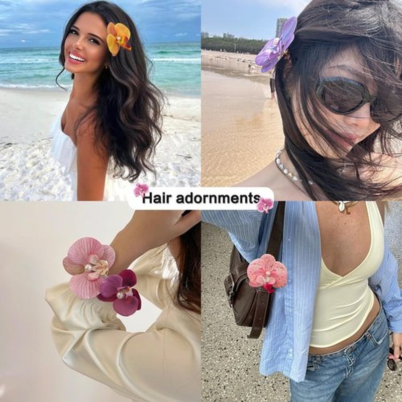 Hawaiian Flower Hair Clips, Bohemian Butterfly Orchid Hairpin, Artificial Tropical Phalaenopsis Hair Barrette for Seaside Holiday, Bridal Hair Accessories Pins Headwear for Women Girl（4 inches;7pcs)