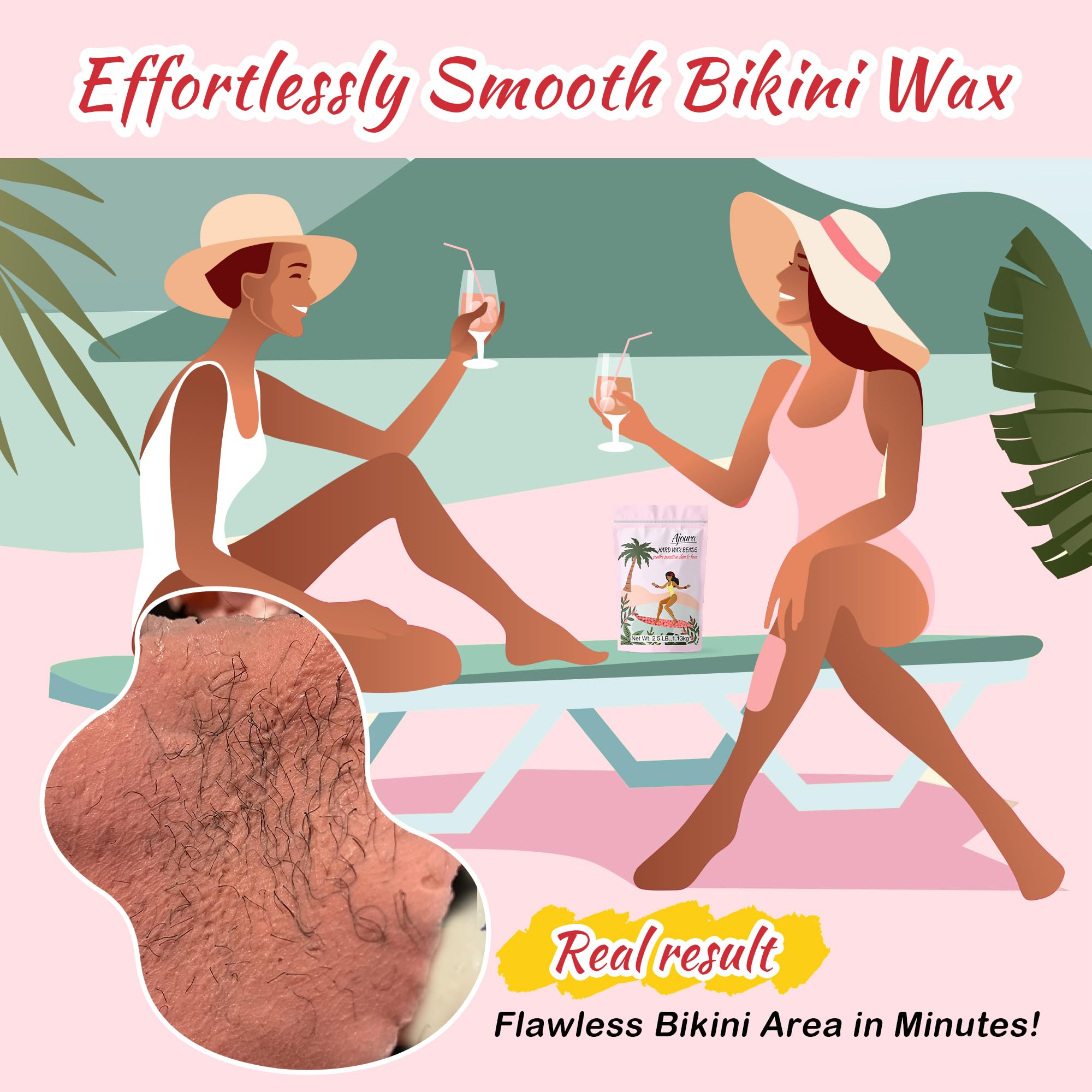 Ajoura 2.5LB Wax Beads for Hair Removal, Rose Hard Wax for Coarse Hair, Perfect for Brazilian, Bikini, Eyebrow, Legs, Facial, and Full Body Waxing, At-Home Wax Refill for Women and Men