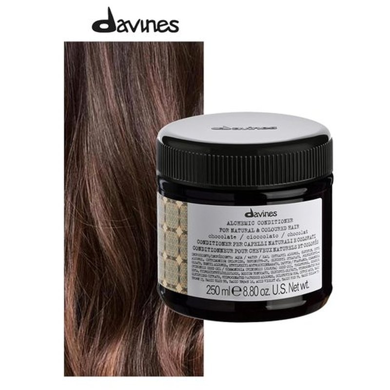 Davines Alchemic Conditioner - Chocolate Color Depositing Cream for Dark Brown & Black Hair | Hydrates & Intensifies Brunette Tones, 8.45 Fl Oz