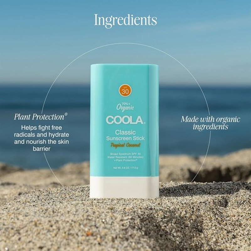 COOLA Organic Face Sunscreen SPF 30 - Vegan Tropical Coconut Lotion Stick for Daily Protection, 0.15 Oz