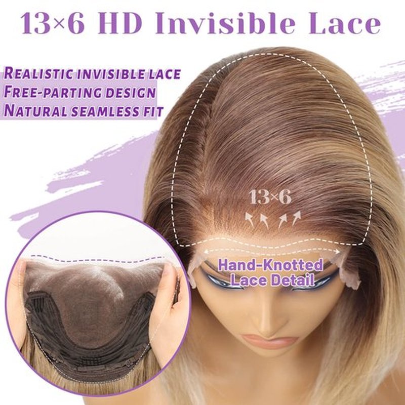 Eawwii 13x6 HD Lace Front Glueless Ombre Blonde Wig for Women Free Parting Layered Straight Synthetic Hair Natural Hairline Heat Resistant Beginner Friendly Daily Use 24 Inch