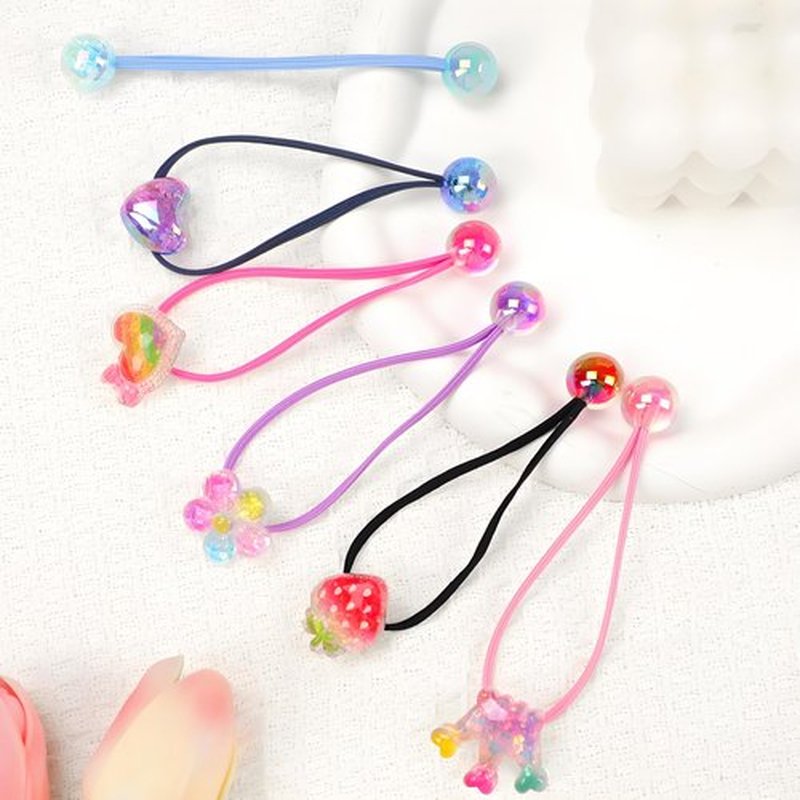 12PCS Ball Charm Hair Ties for Little Girls, Colored Camellia Bead Rubber Band Bubble Hair Ties with Balls No Damage Ponytail Holders for Toddler Girls (Pink, Purple, Blue, Rose Red, Navy Blue,Black)