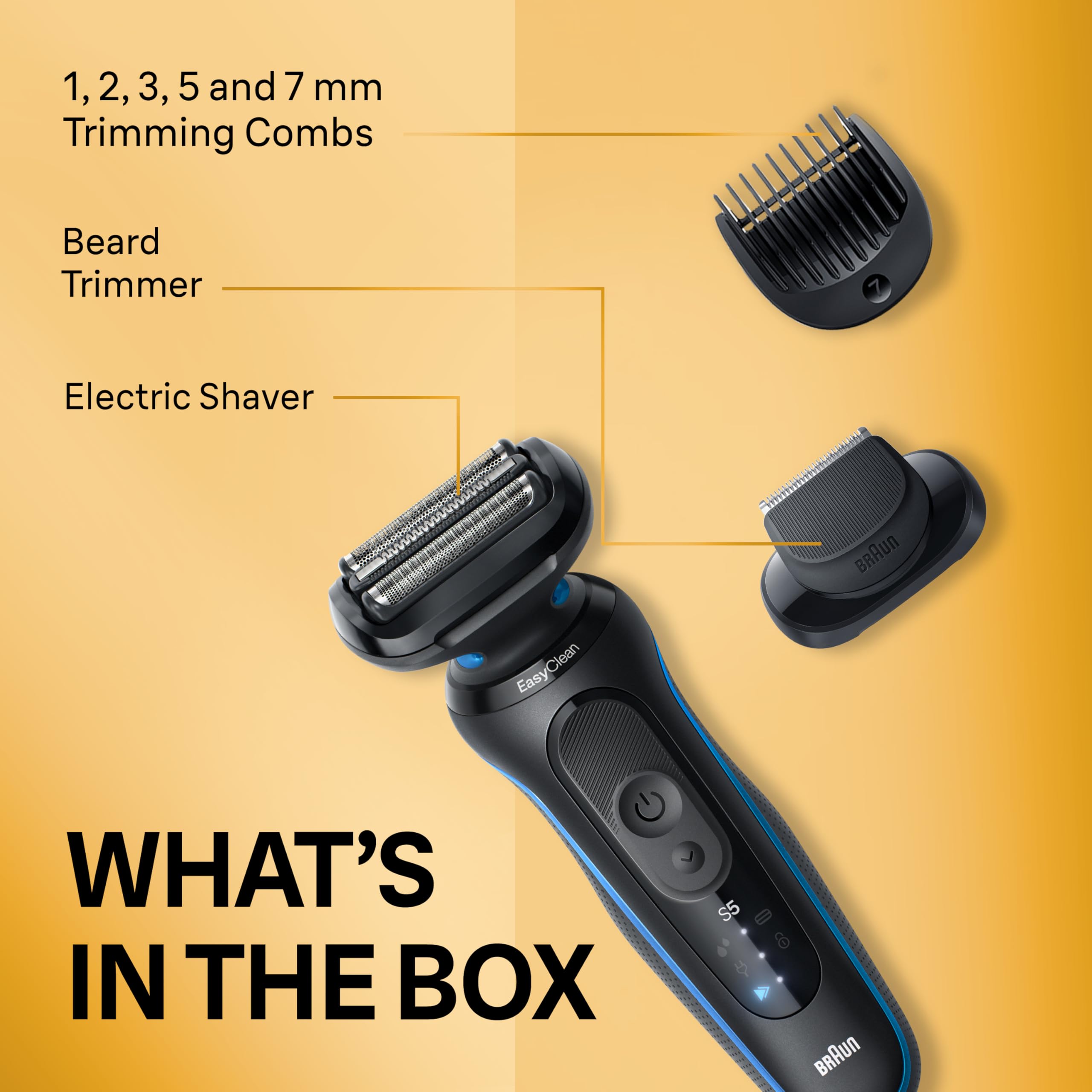 Braun Series 5 5020 Electric Razor for Men Foil Shaver with Beard Trimmer, Rechargeable, Wet & Dry with EasyClean, Black, 5 Piece Set