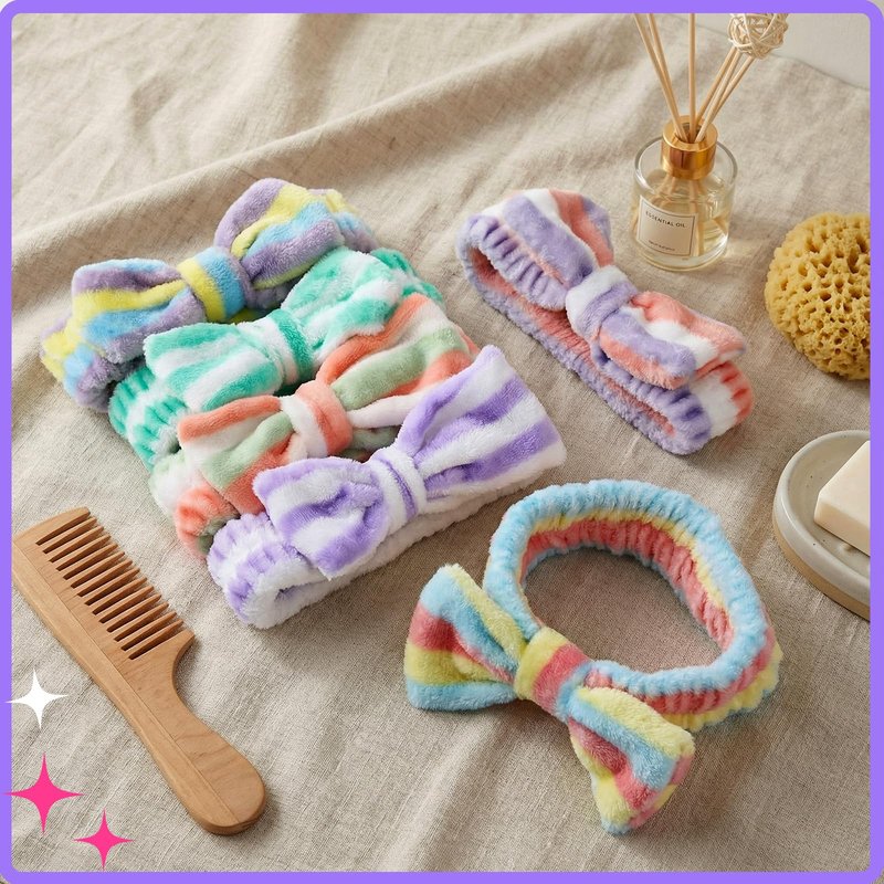 WILLBOND 24 Pieces Spa Headband Bow Hairband Facial Makeup Women Face Wash Adjustable Skincare Headbands Bulk Soft Flannel Towel Head Wraps for Women Shower Washing Face (Elegant)