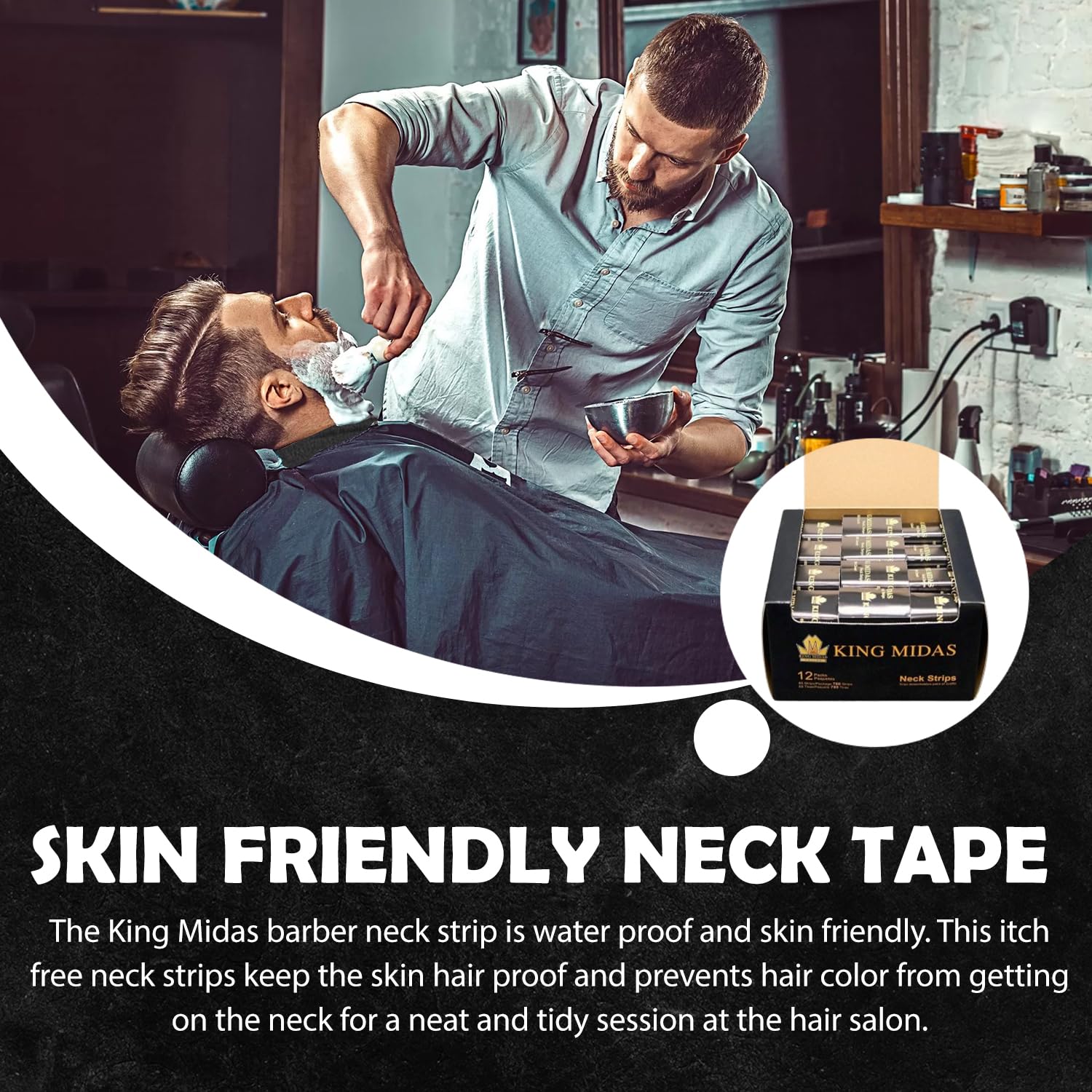 King Midas EmpireNeck Strips - 12 Pack Professional Stretch Paper Bands for Barber Salon Haircutting and Styling - Black