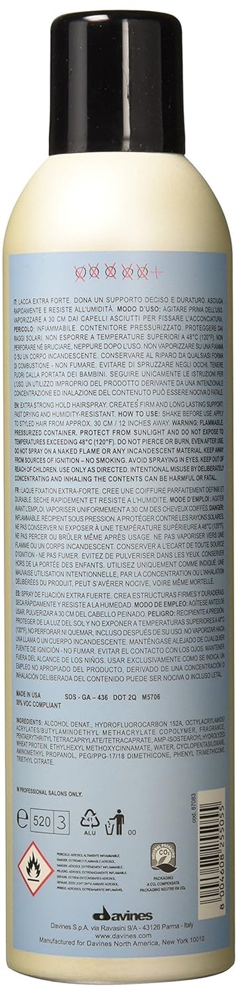 Davines Extra Strong Hairspray - Maximum Hold Formula for All-Day Control | 12 Fl. Oz.