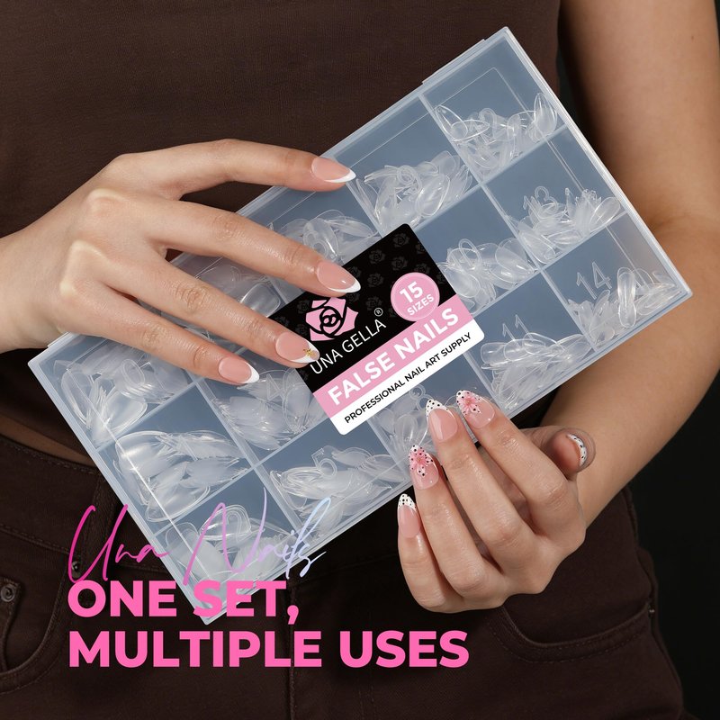 UNA GELLA Short Almond Nail Tips, 510Pcs 15 Sizes Pre-Etched Soft Gel Nail Tips Almond Shape Half Matte Full Cover Clear Fake Nails Extensions for DIY & Salon Manicure Soak Off