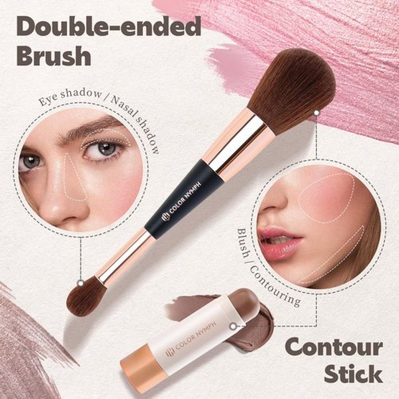 Color Nymph Face Makeup Kits, Makeup Gift Sets For Girls Make up Gift Sets For Women With Lipgloss Liquid Blush Solid Blusher Highlighters Contour Stick and Double-ended Brush -Special Edition