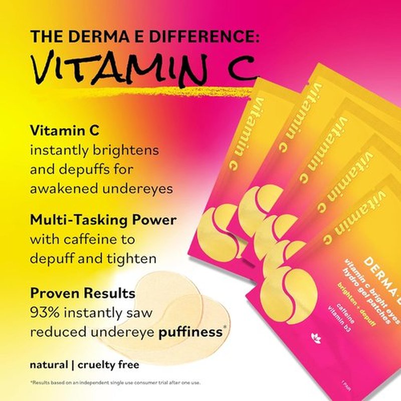 Derma E Vitamin C Hydro Gel Eye Patches - Brighten Dark Circles & Reduce Puffiness (10 Ct, 5 Pairs)