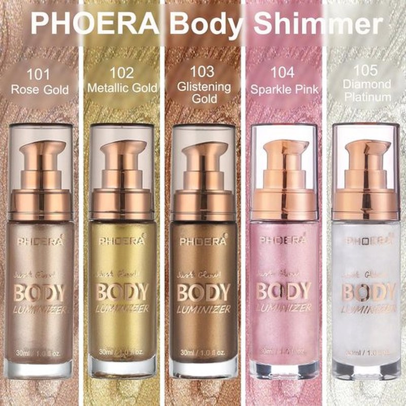 PHOERA Body Shimmer Oil - Bronzer Highlighter for Luminous Glow | 1oz Jar in Rose Gold