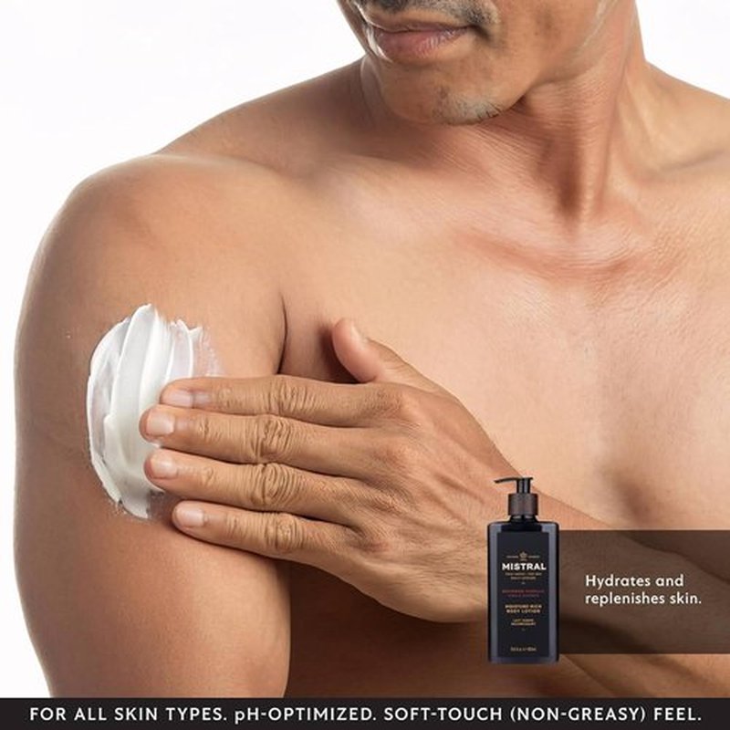 Mistral Bourbon Vanilla Body Lotion for Men - Moisture-Rich, Fast-Absorbing Cream with Shea Oil & Squalane | 13.5 fl oz