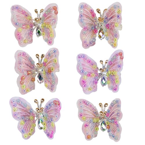 Cartanfill-Embroidery Butterfly Hair Clips Set 6pc Multi Color Stylish Accessories for Girls (A)